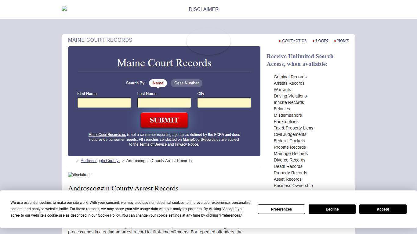 Androscoggin County Arrest Records | MaineCourtRecords.us